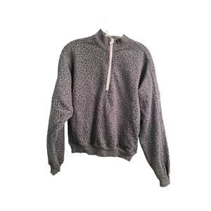 FABLETICS Forever Fleece Sweatshirt Women Black Gray Quarter Zip Leopard Small